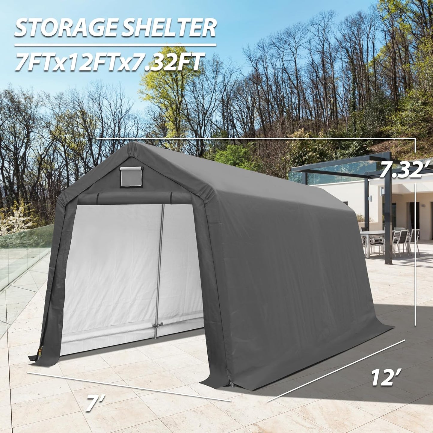 7' x 12' Outdoor Storage Shelter Shed, Portable Storage Shed Heavy Duty Portable Garage with Roll-up Zipper Door for Generator, Vehicles,Motorcycle