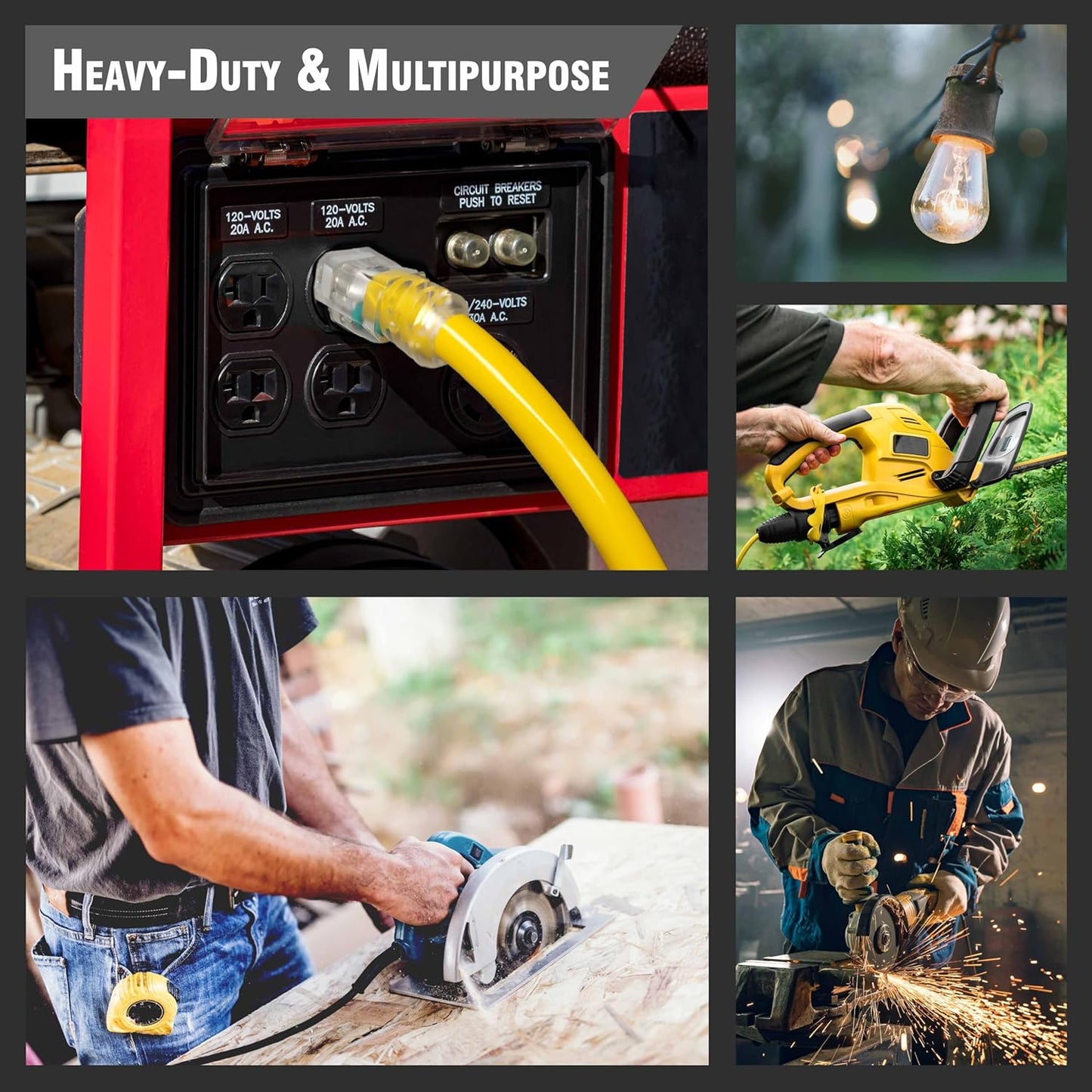 6 ft - 12 Gauge Heavy Duty Extension Cord - 3 Outlet Lighted SJTW - Indoor/Outdoor Extension_Cord by Watt's Wire - 6' 12-Gauge Grounded 15 Amp ExtensionCord Splitter