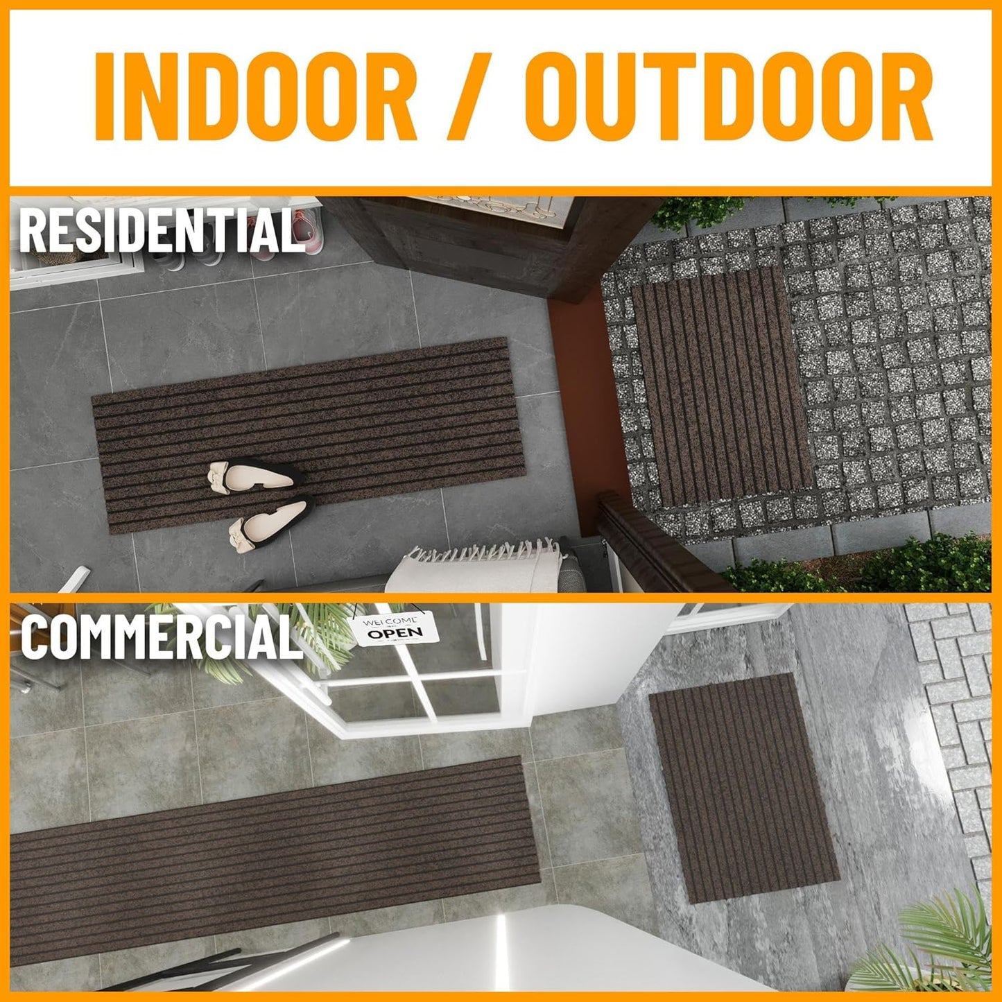 Ottomanson Mud Mat 2'7" x 4' Entryway Rug - Non-Slip Scraper Doormat for Muddy Paws, Dirt Trapping Indoor/Outdoor Mat for High-Traffic Areas, Kitchen, Garage, Patio, Brown