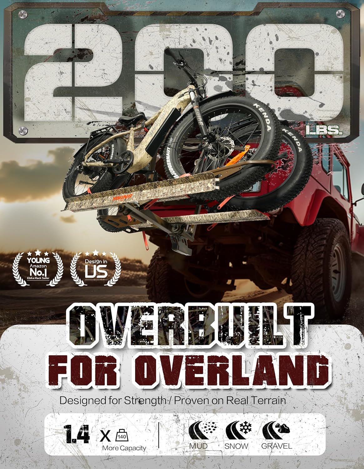 Young Bike Rack Hitch Mount for 2 E-Bikes, Fat Tire, Electric Bike Rack, Car, SUV, Truck, RV, Platform Carrier, 200lbs Capacity, Foldable, Anti-Wobble, Bike Holder, Cargo Rack, 2" Receiver, Camo