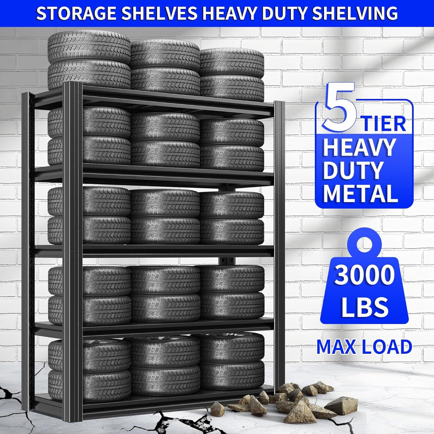 Metal Storage Shelving Heavy Duty, Shelves Unit for Garage, Adjustable 5 Tier Storage Rack, Industrial Utility Shelf for Garage, Warehouse, Basement, Kitchen,15.7"D x 31.5"W x 63"H, Black