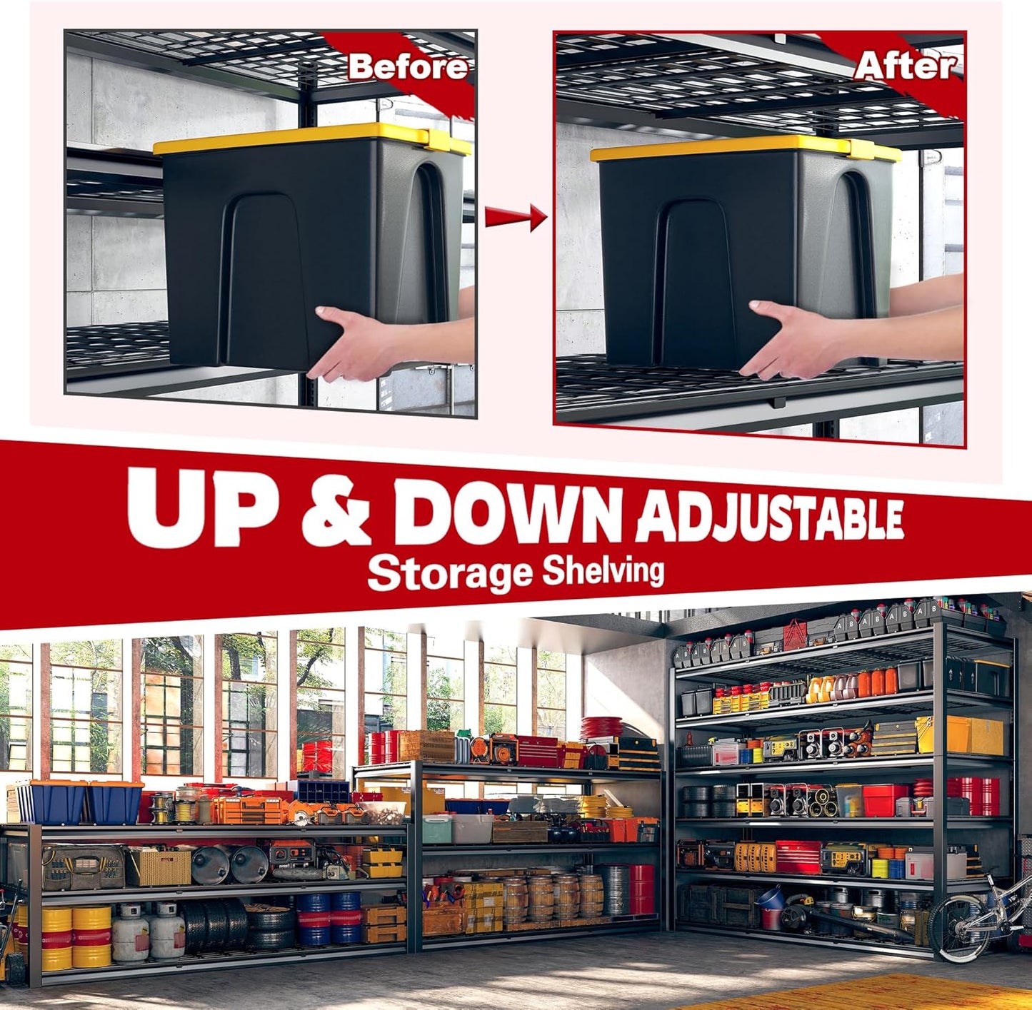 REIBII 60" W Garage Shelving, 2900LBS Storage Shelves, 6 Tier Heavy Duty Shelving, Adjustable Metal Shelving Units and Storage Rack for Warehouse, Pantry, Basement, 60" W x 84" Hx 24" D, 3 Pack