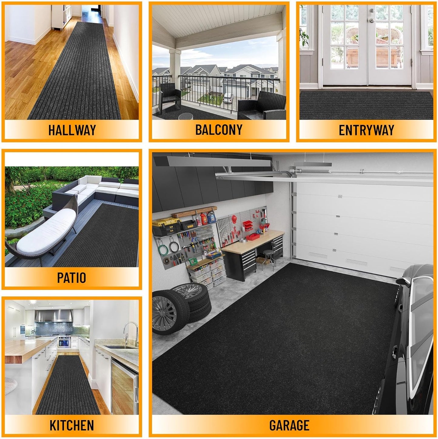 Ottomanson 2'7" x 11' Hallway Runner with Scraper Pile - Extra Durable Non-Slip Rug Mat for Indoor & Outdoor Use - Ideal for Kitchen, Entryway & Garage - High-Traffic Carpet, Black