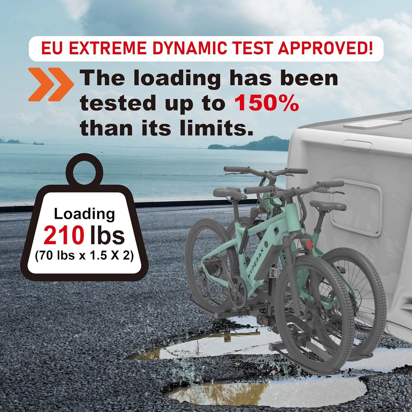 HYPERAX Volt RV -RV Approved Hitch Mounted 2 E Bike Rack Carrier for RV,Camper,Motorhome,Trailer,Toad with 2" Tow Hitch Receivers - Up to 2X 70lbs eBikes with Up to 5" Fat Tires