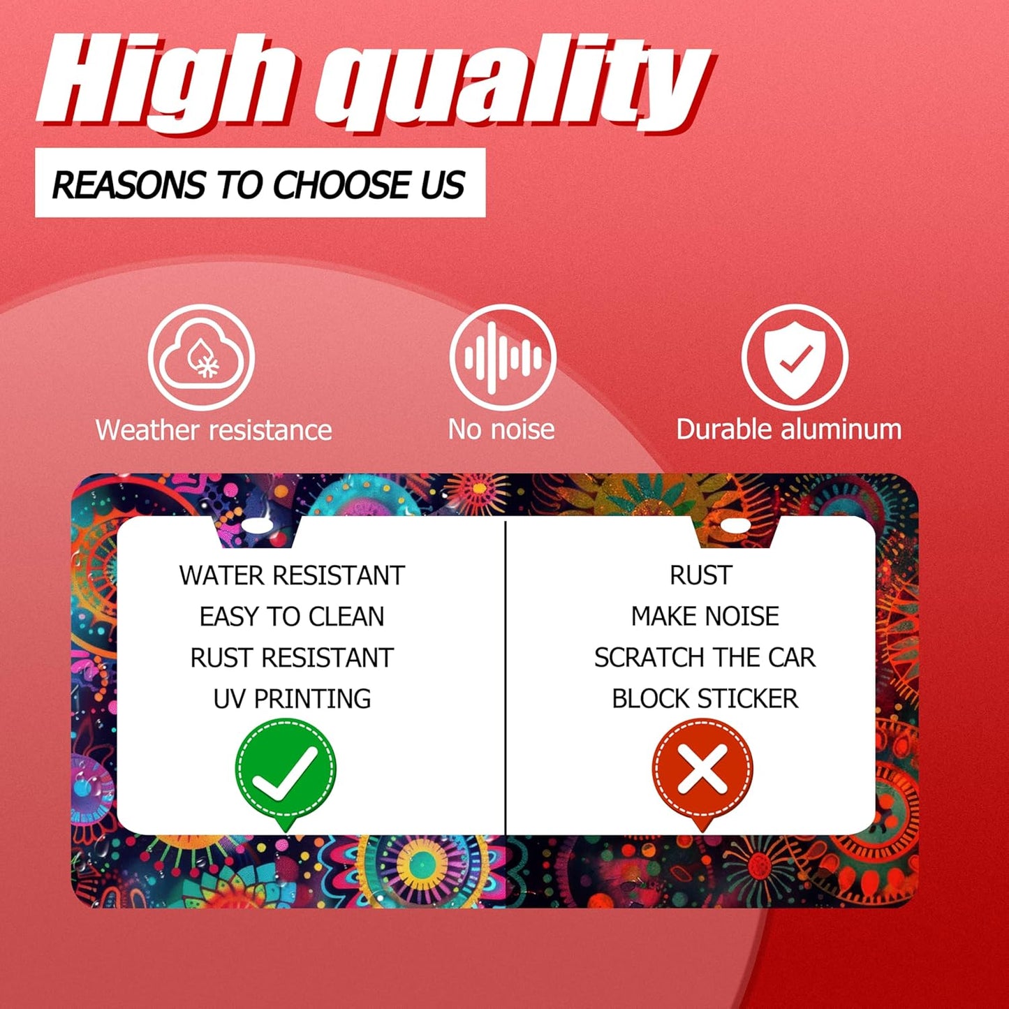 Fantasy Colorful Mandala License Plate Frame Boho Flowers License Plate Holder Funny Personalise Car Stainless Stee Decorative Parts for Standard Us Canada Vehicles 12x6 Inch for Women Men