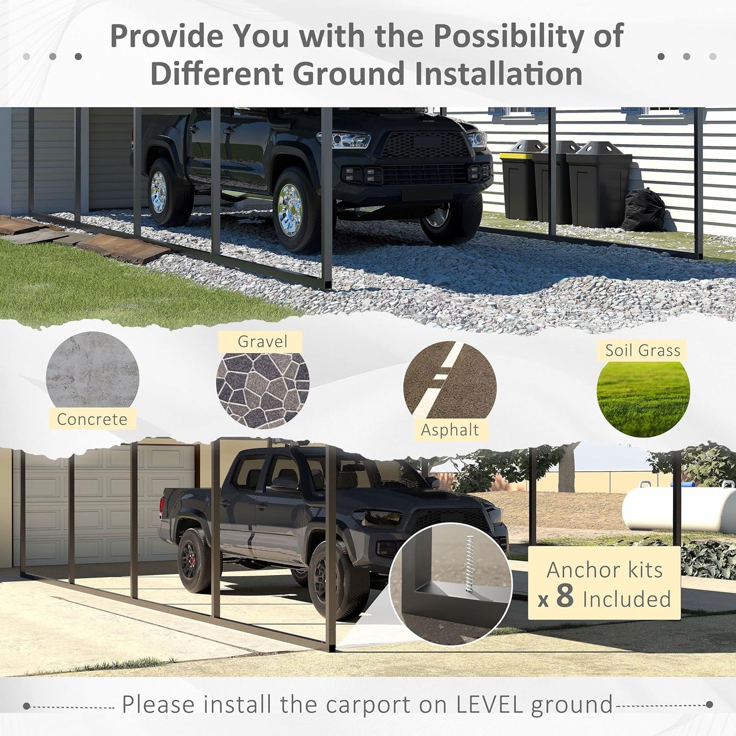 12x20 FT Outdoor Carport with Metal Roof, Heavy Duty Metal Carport Canopy, Garage Car Shelter Shade for Car, Truck, Boat, Gray