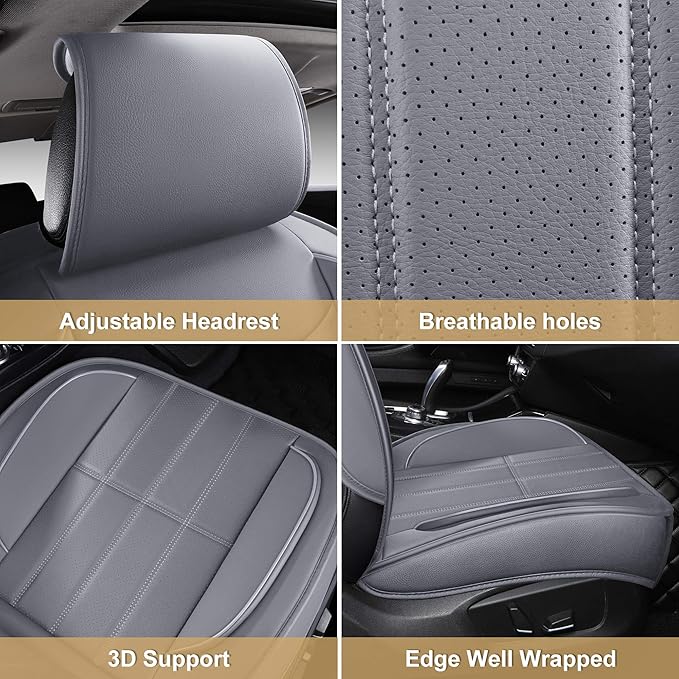 AOOG Leather Car Seat Covers for Cars SUV Pick-up Truck, Universal, Rear, Gray