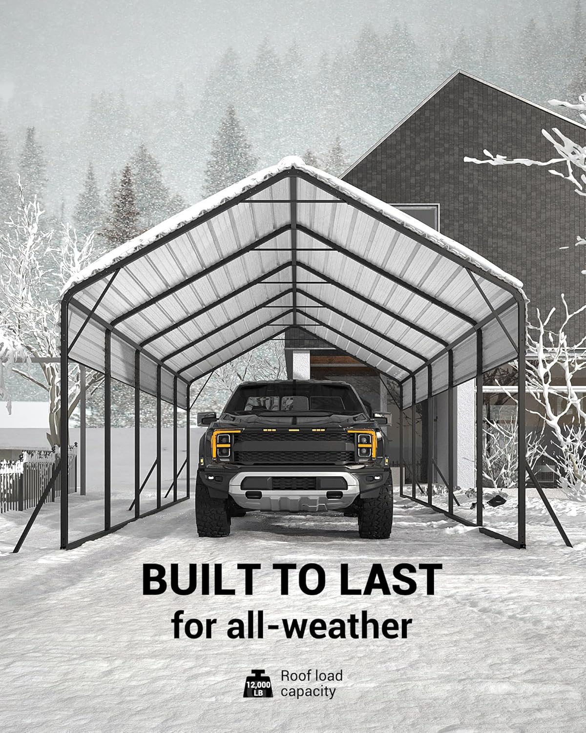 13'x26'x11' Oversized Metal Carport, Steel Heavy Duty Carport for All-Weather, Permanent Shelter for Boats, Pickup Trucks, and Tractors, N.W. 780 Lbs
