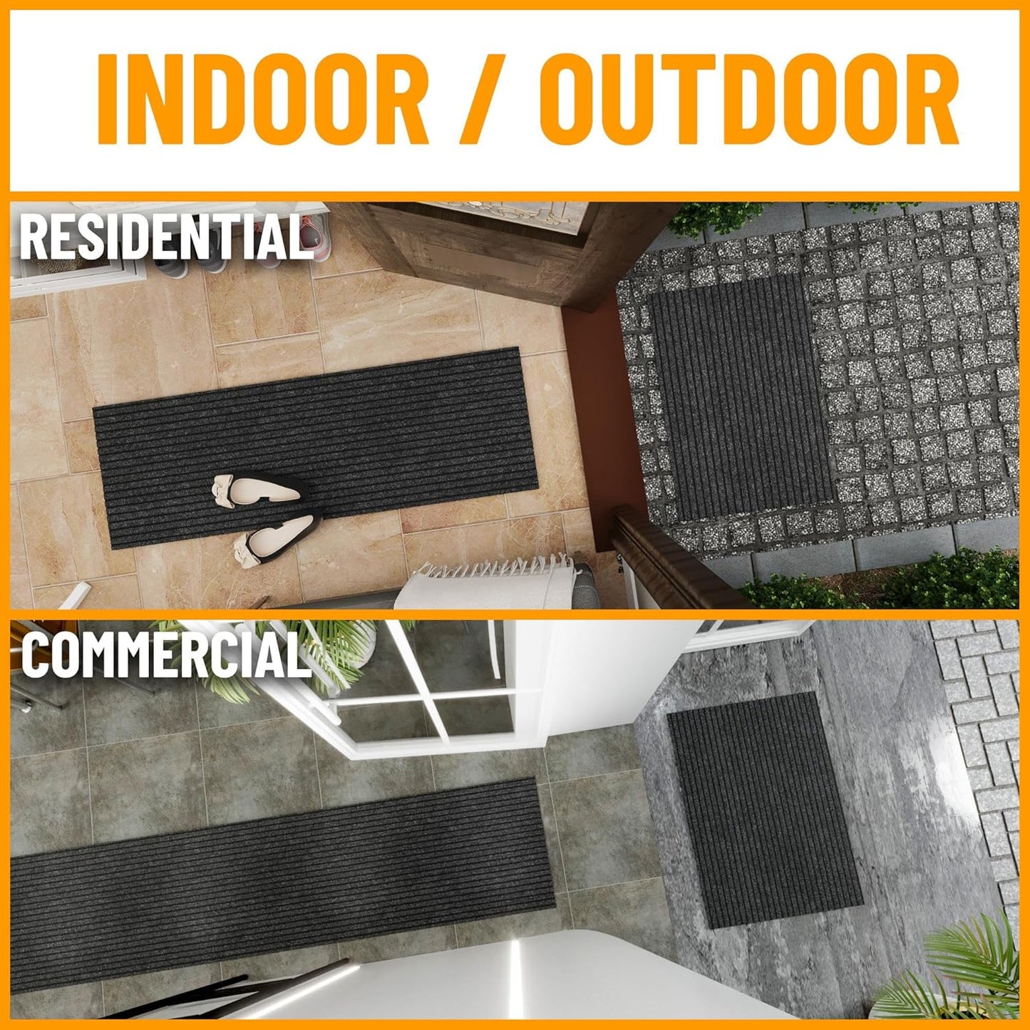 Ottomanson 2'7" x 5' Mud Mat Area Rug Scraper Carpet - Non-Slip, Dirt Trapping for Indoor & Outdoor Use - Ideal for Entryway, Garage, Kitchen, Patio & High-Traffic Areas, Black