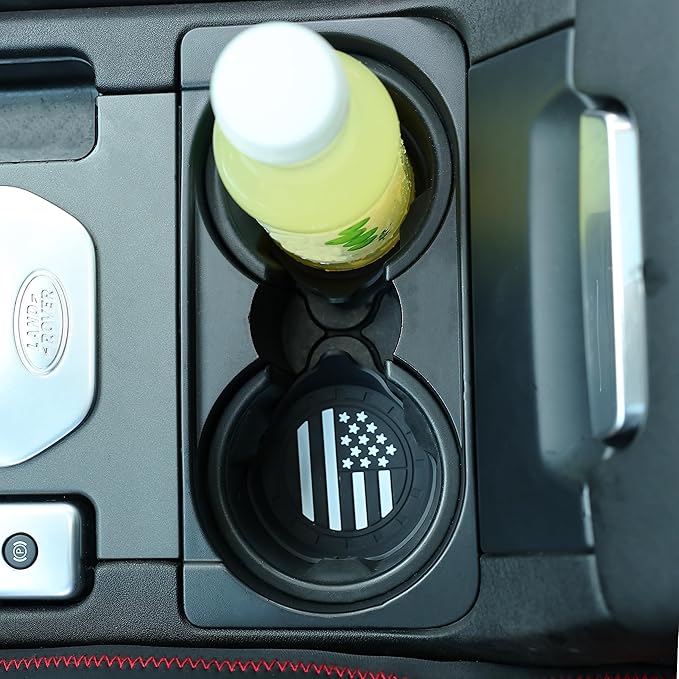 Amooca Car Cup Coaster Universal Non-Slip Silicone Cup Holder Insert Car Interior Accessories for Drink American Flag US Flag 2 Pack Black