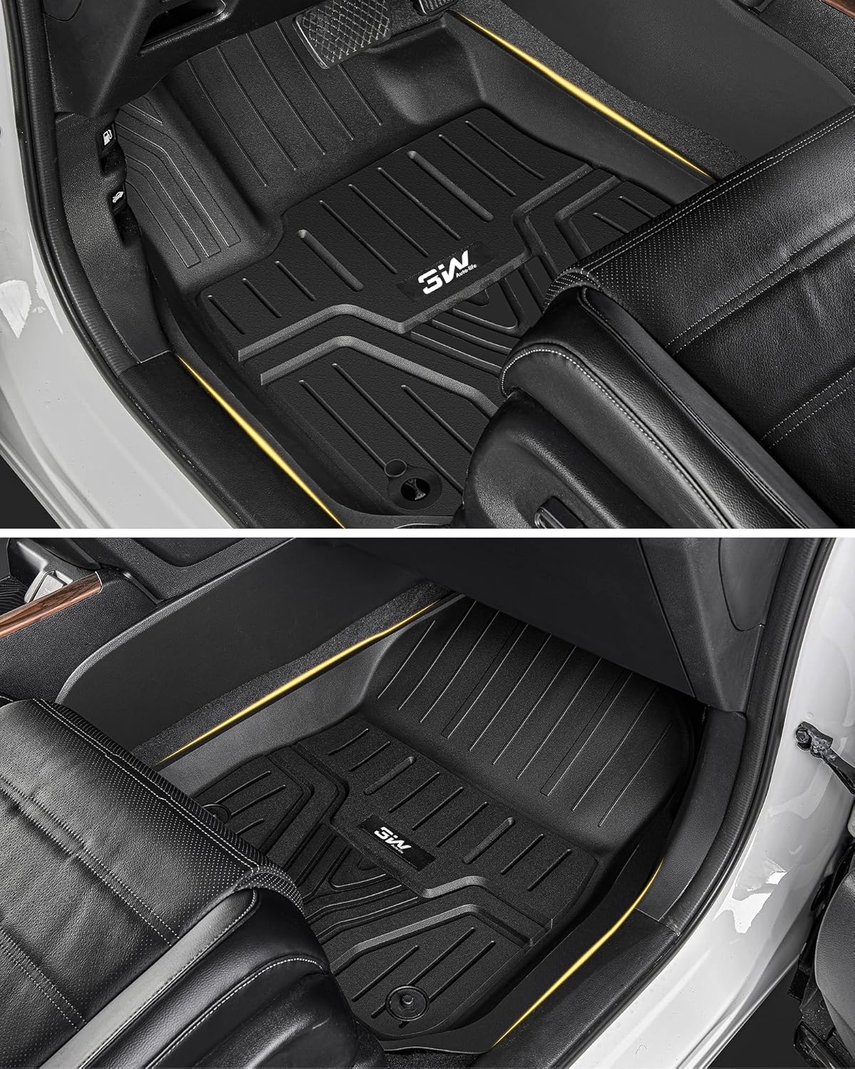 3W Floor Mats and Cargo Liner Fit for Honda Pilot 2023 2024 2025, Custom Fit All Weather Honda Pilot Accessories Odorless Anti-Slip TPE Full Set Mats Black