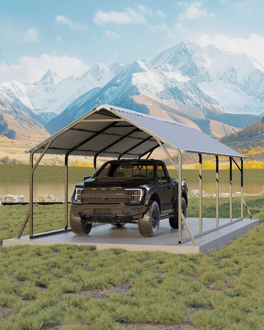 11'x20'x9' Vertical Roof Metal Carport, Heavy Duty Steel Car Ports for All-Weather, for Full-Size Pickup Trucks, Boats, and Tractors