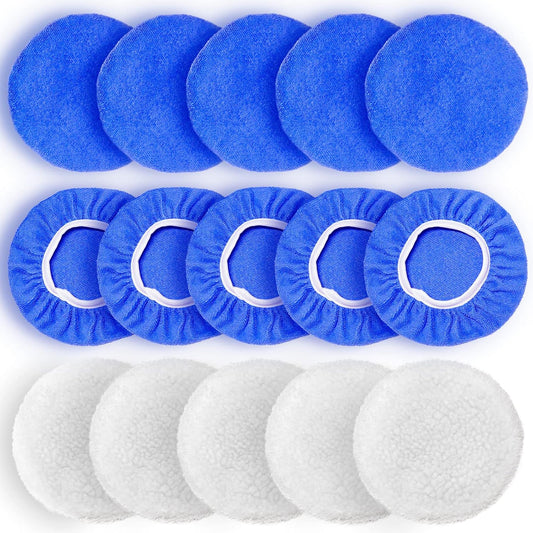 9 to 10 Inch Car Polisher Pad Bonnet, 15Pcs Car Polishing Bonnet Buffing Pads, 10*Microfiber+5*Woollen