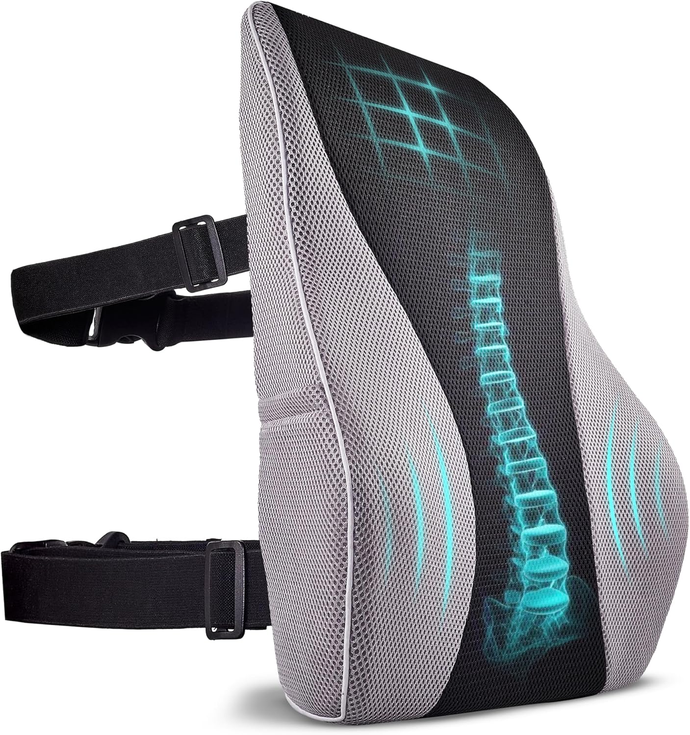 Extra Dense Lumbar Pillow with Double Adjustable Straps - Ergonomic Lumbar Support Pillow for Office Chair, Car, Couch Firm Back Support for Lower Back & Spine Pain Relief Memory Foam Cushion