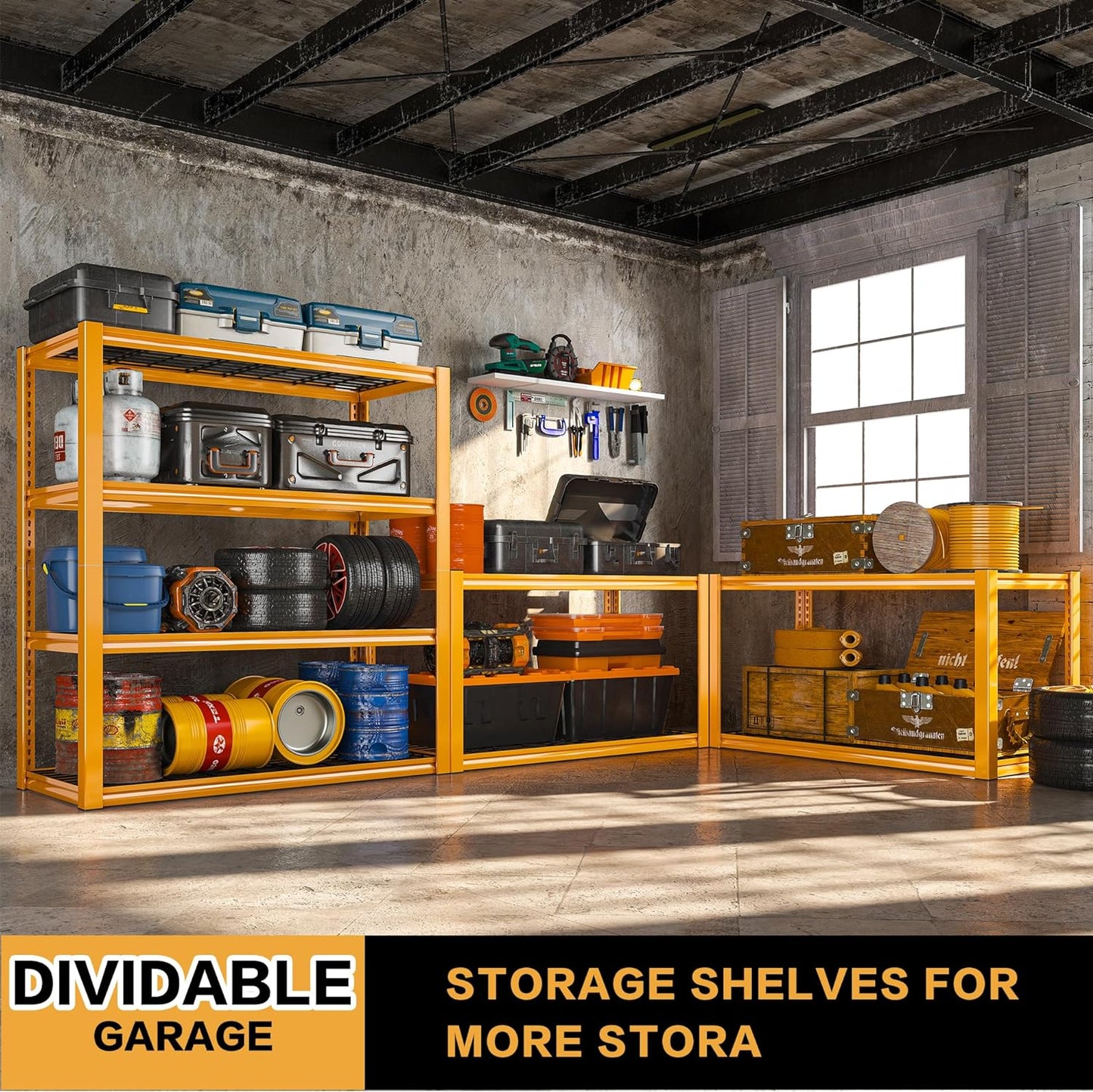 REIBII 40" W Garage Shelving 2240 LBS Storage Shelves Adjustable Heavy Duty Shelving 4 Tier Metal Shelves for Storage 59.5"H Metal Shelf for Pantry Basement Warehouse 40"W × 19.5"D × 59.5"H, 3 Pack