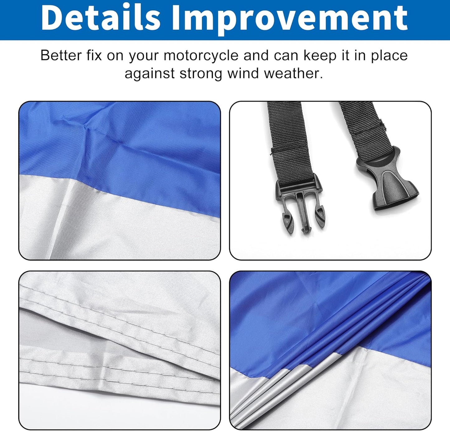 X AUTOHAUX Motorcycle Cover for Harley Davidson for Honda for Suzuki All Season Waterproof Sun Outdoor Protection Motorbike Cover Fits Up to 116.14'' Motorcycles Cover XXXL Blue Silver Tone