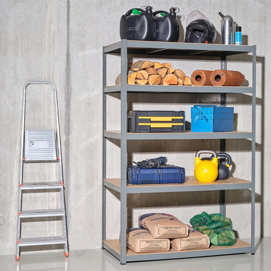 Garage Shelving Units - 71" H x 47" L x 16" W - Heavy Duty Racking - Shelves for Storage -1 Bay - Galvanised - 5 Tier - 2000LB Capacity (400LB Per Shelf) - Workshop, Shed, Office - 5 Year Warranty