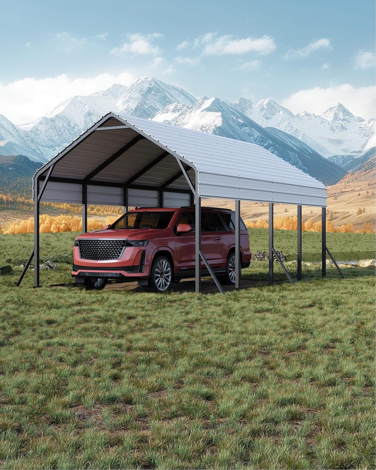 13'x21'x11' Oversized Metal Carport, Steel Heavy Duty Car Ports for All-Weather, Tall Carport for Full-Size Pickup Trucks, Boats, and Tractors, N.W. 660 Lbs