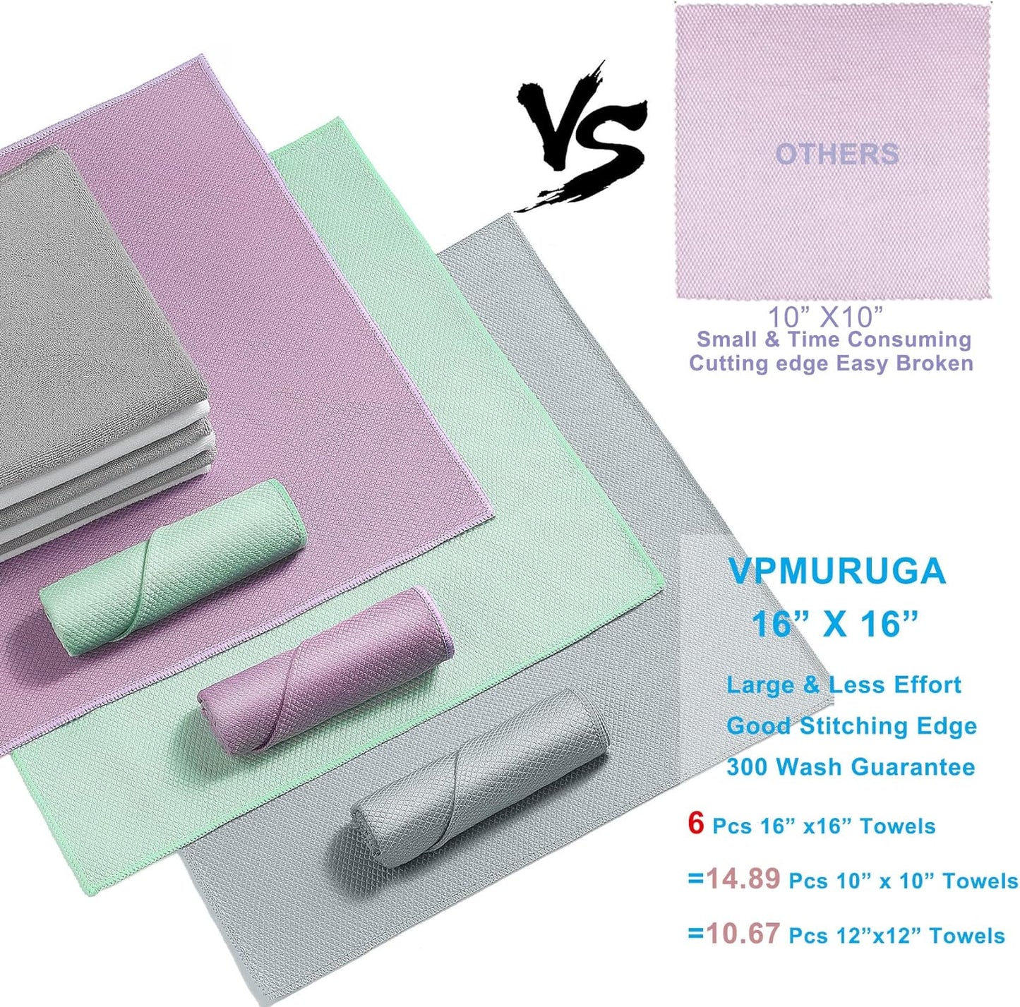 Streak Free Lint Free Microfiber Window Cleaning Cloth,Best Glass Car Shiny Wipes Mirror Shower Cleaning Cloth, Miracle Cloths for Glasses,Stainless Steel,Wine Glass Polishing Towels,Pack of 6,Grey