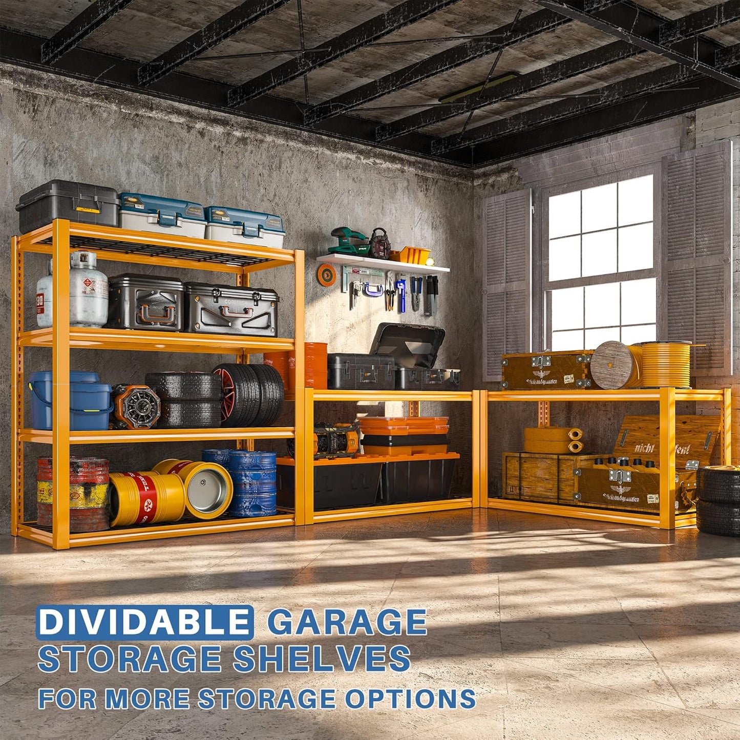 REIBII 40" W Garage Shelving Heavy Duty Metal Shelving 2200LBS Storage Shelves 4 Tier Garage Shelves Adjustable Metal Shelf for Warehouse Basement Pantry Kitchen, 4 Pack