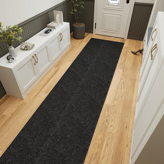 Ottomanson 2' x 20' Hallway Runner with Scraper Pile Extra Durable Non-Slip Rug Mat for Indoor & Outdoor Use - Ideal for Kitchen, Entryway, Patio & Garage - High-Traffic Carpet, Black
