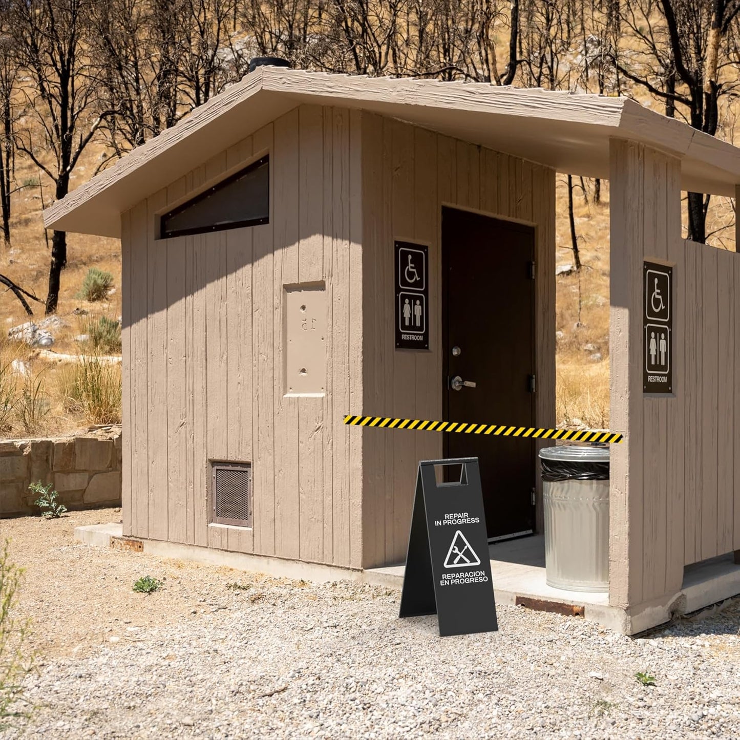 Stainless Steel Repair In Progress Sign Portable Foldable Sign 2-Pack (Black)