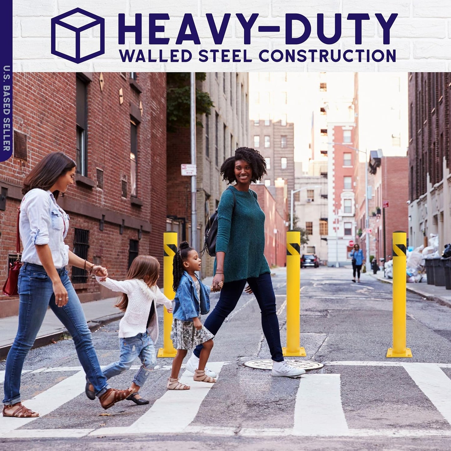 BISupply Safety Bollard Post Parking Barrier 1 Pack - 42in Yellow Pipe Bolt Down Bollard for Garage Lot