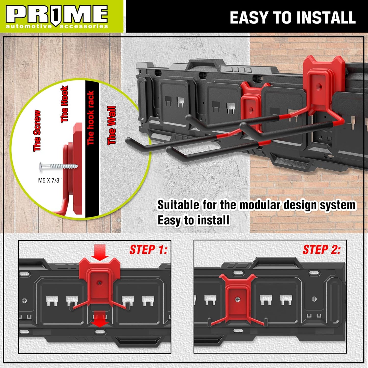 Prime 1 PR1ME Heavy Duty Wall Mount Hook, 7.5 inch Utility Wall Storage Hook - Garage Storage Organization Tool Hanger for Bike, Ladder, Yard Tools