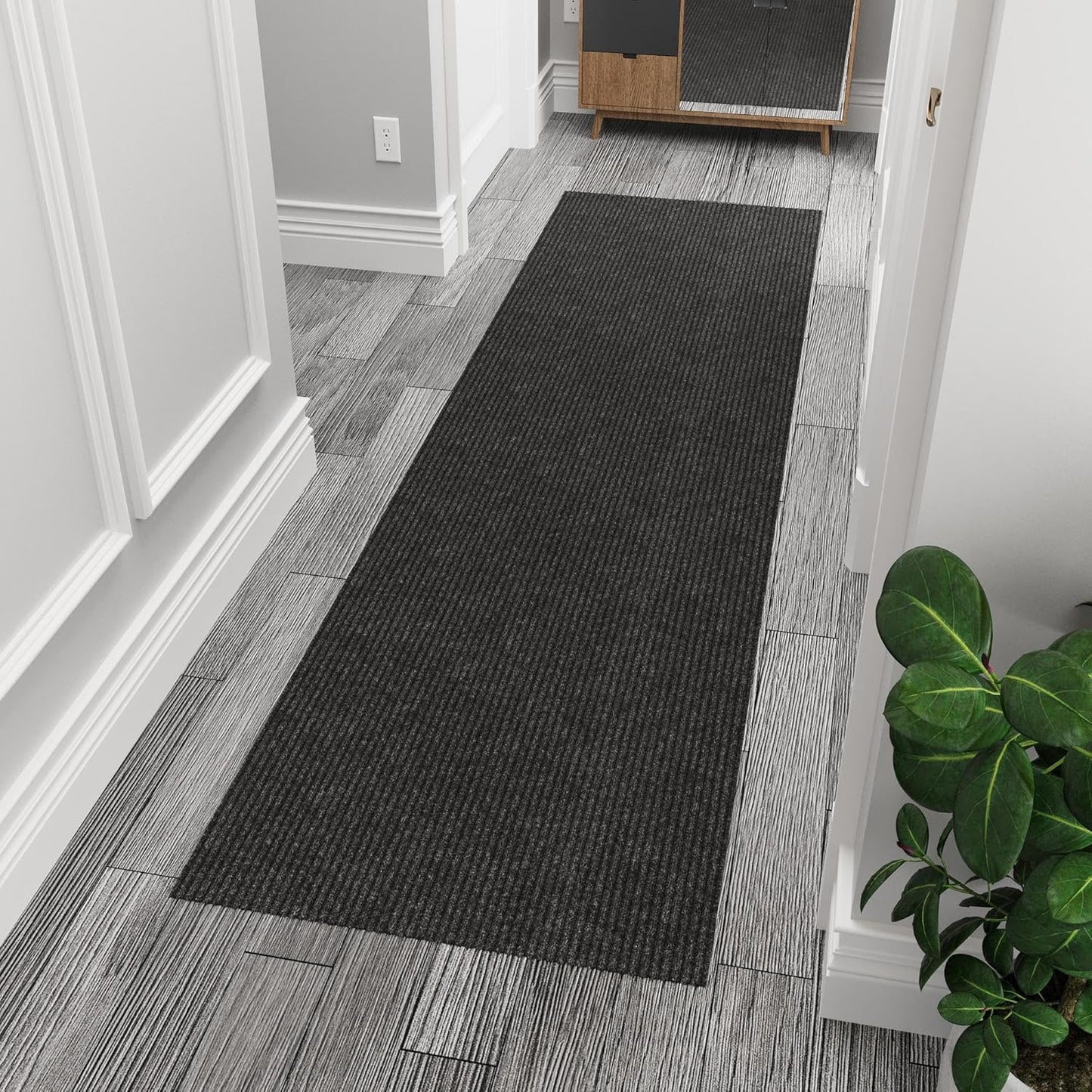 Ottomanson 2' x 8' Hallway Runner with Scraper Pile Extra Durable Non-Slip Rug Mat for Indoor & Outdoor Use - Ideal for Kitchen, Entryway, Patio & Garage - High-Traffic Carpet, Black