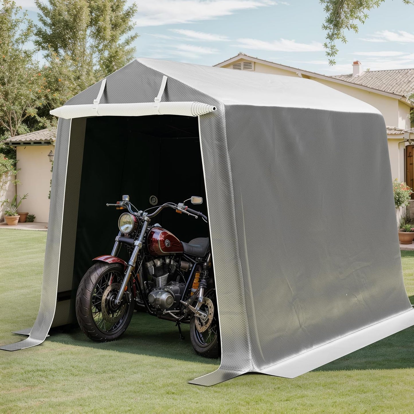 Shintenchi 6x6ft Outdoor Portable Storage Shelter Shed,Carport Storage Shed with Roll-up Zipper Door, Heavy Duty UV Resistant and Waterproof Tarp, Storage for Motorcycle, Bike, Garden Tools