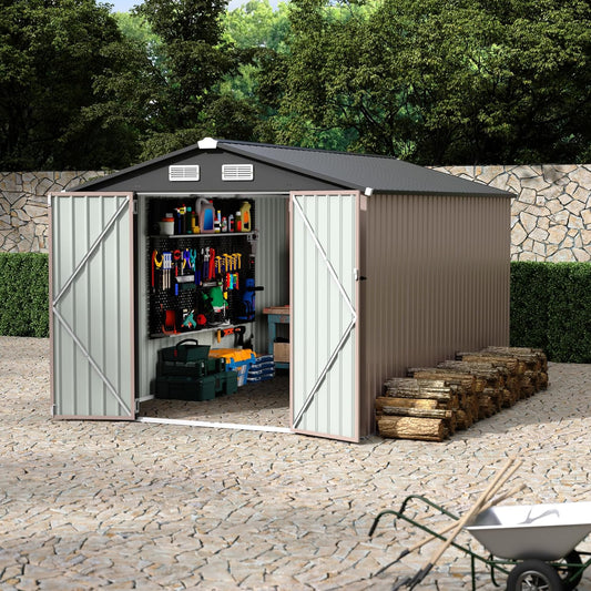 8x12 FT Metal Storage Sheds Outdoor, Metal ToolShed with Lockable Door, Metals Yard Sheds Metals Garden Shed Kit, MetalUtility Sheds Buildings with Air Vent for Backyard Garden Patio Lawn