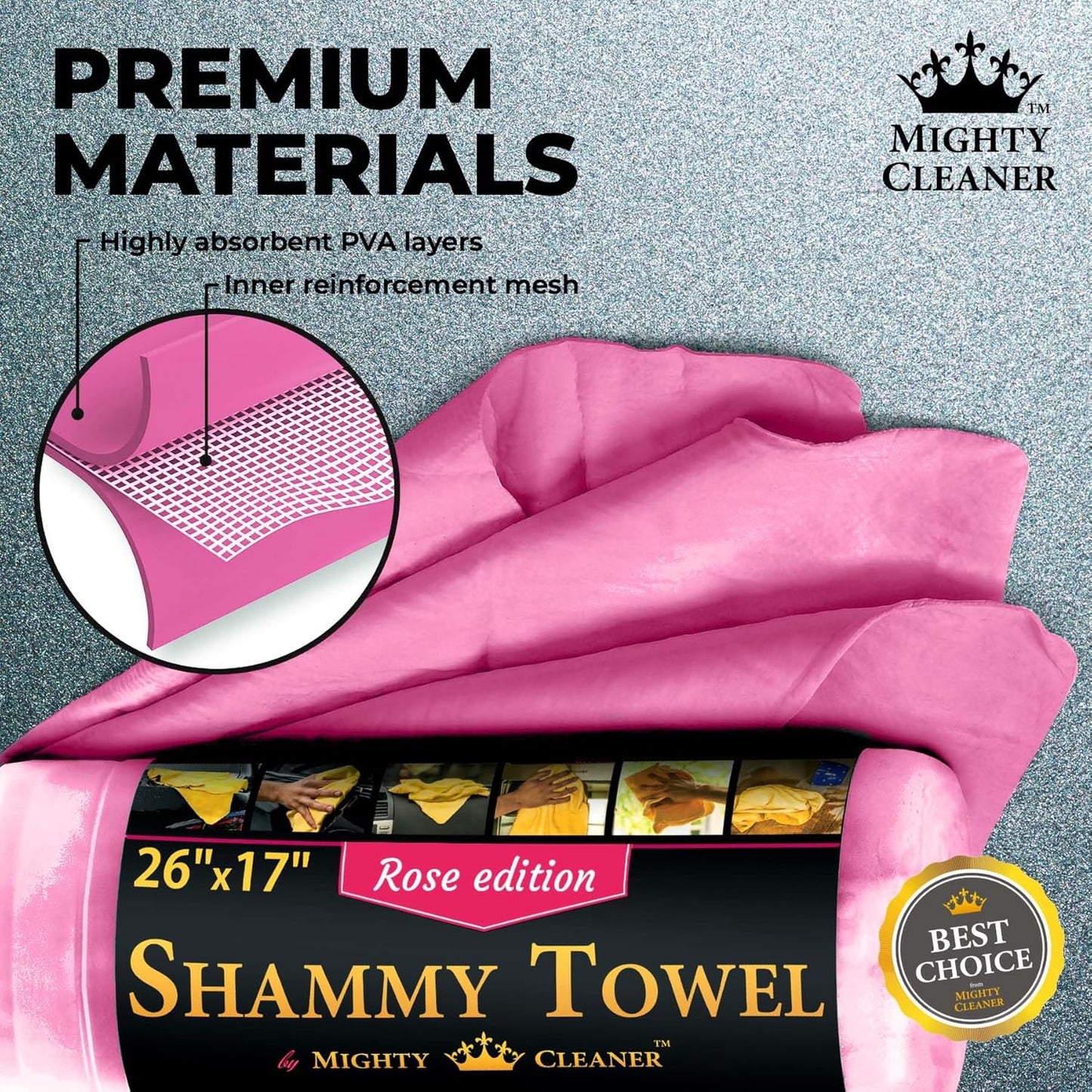 Premium Shammy Cloth for Car Drying - Super Absorbent Reusable Chamois Towel - Scratch-Free - 26'x17'