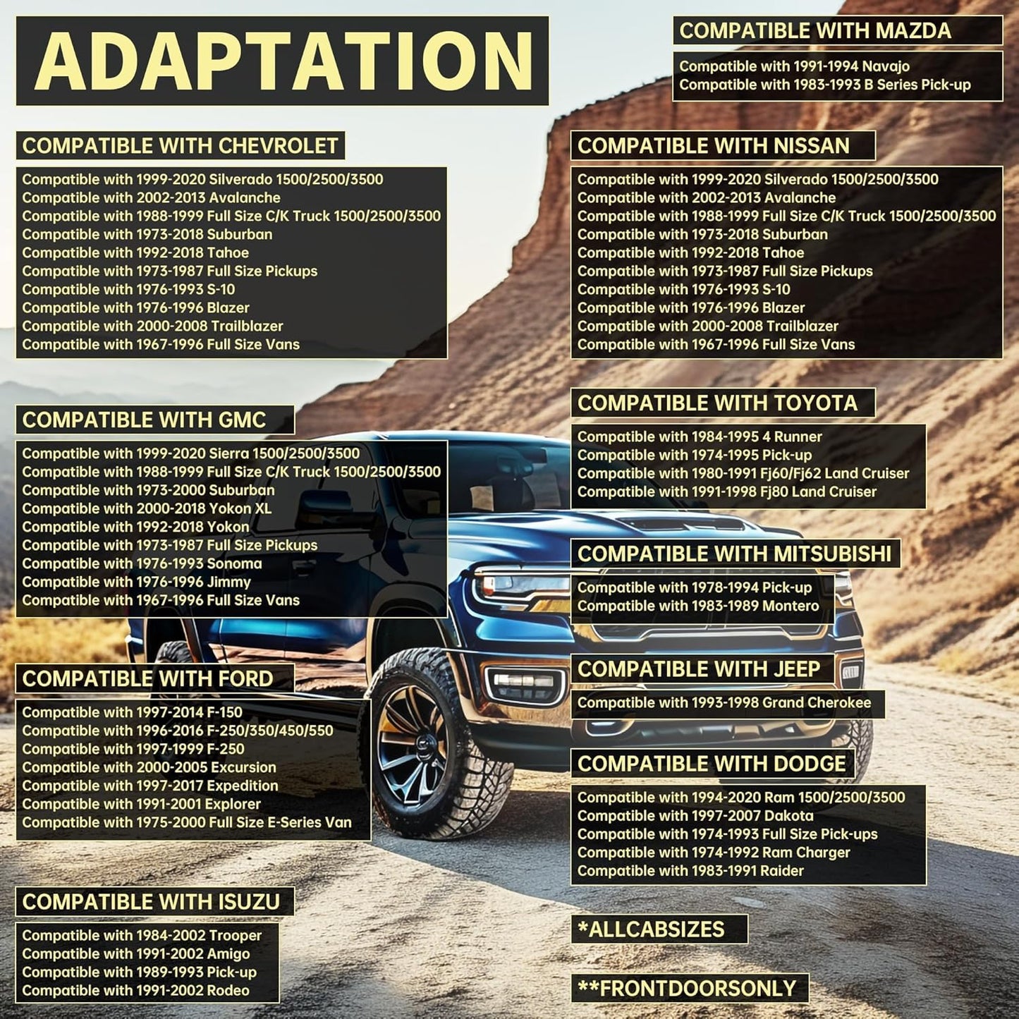 KUAFU Pair Aluminum Universal Side Step Compatible with Chevy Chevrolet GMC Ford Dodge Toyota Nissan Jeep Isuzu Mitsubishi Mazda Pickups & Trucks 2PCs Polishing Silvery