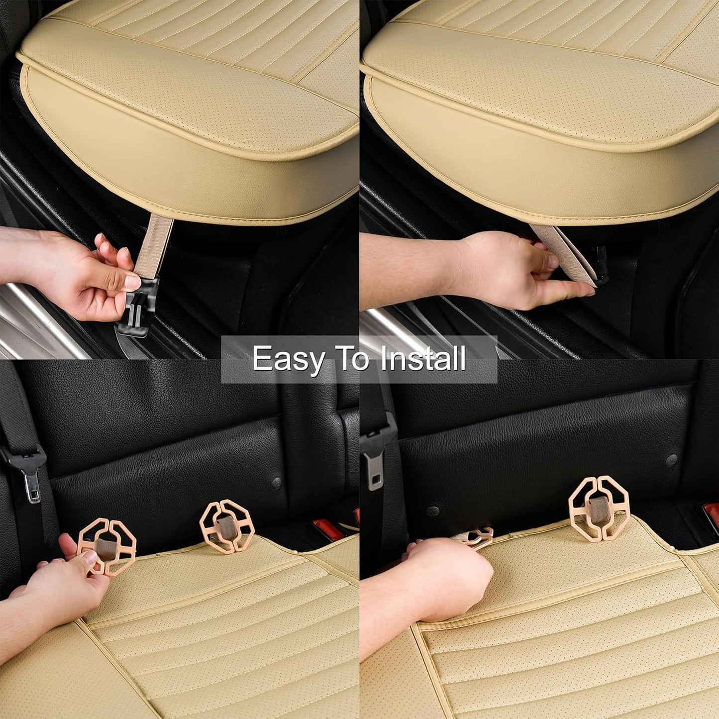 Back Seat Covers, Rear Seat Cushions, Auto Bench Protector with Breathable PU Leather and Non-Slip Bottom Universal for 4 Season (Beige, 61" x 20. 5")