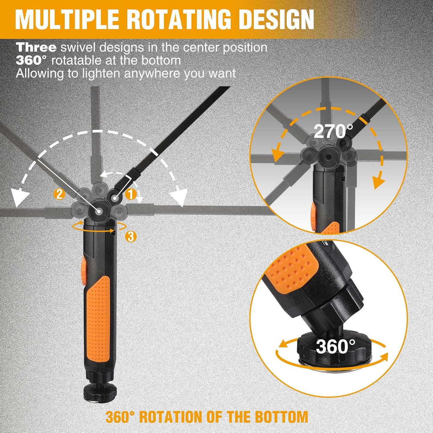 EverBrite 2 Pack LED Rechargeable Work Light, 800LM COB Foldable Flashlight, Magnetic Work Lights with Hanging Hook, 360° & 270° Rotation, 4 Power Indicator Lights - for Car Repair, Home, Emergency