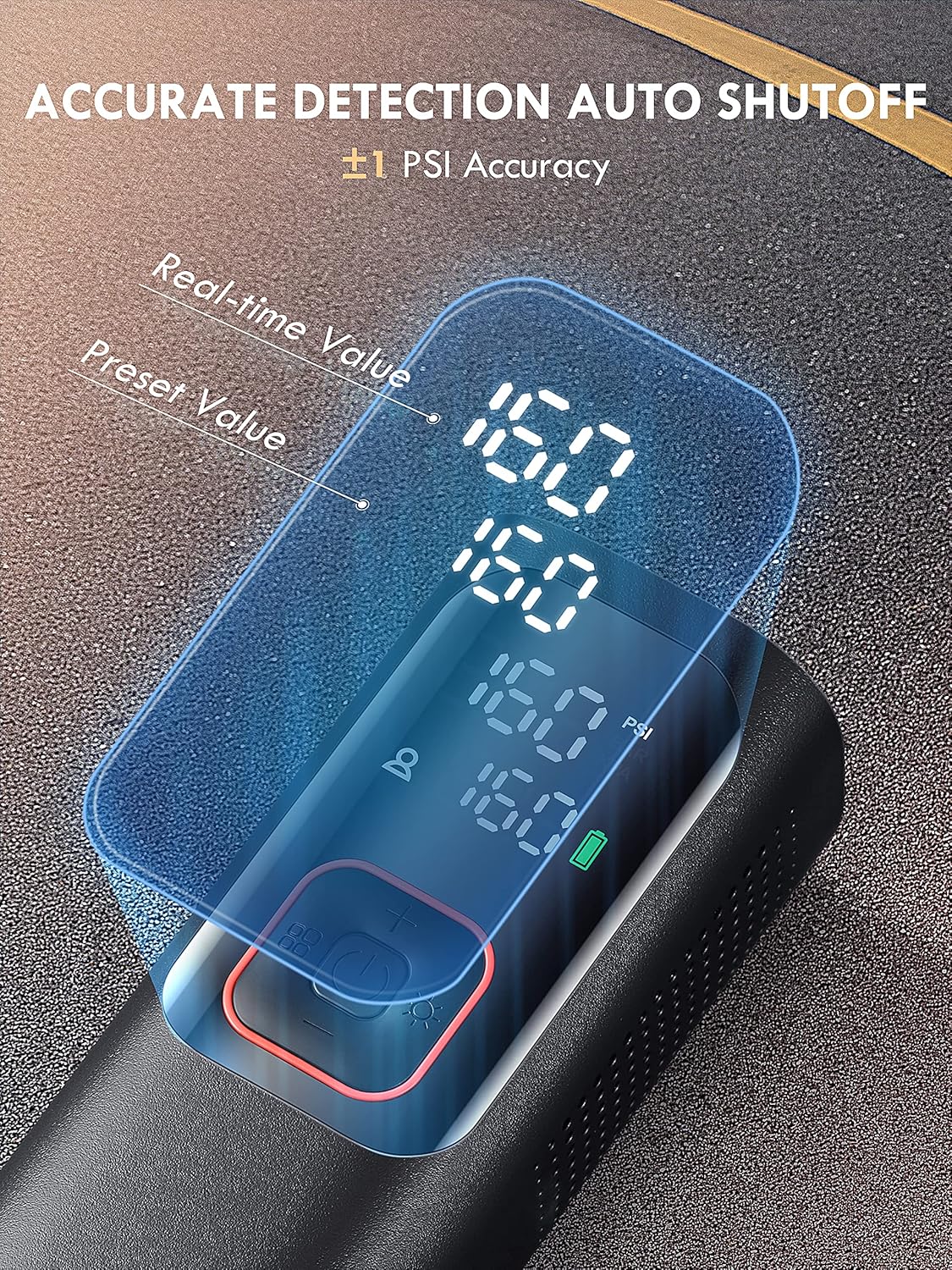 Tire Inflator Portable Air Compressor - Powerful 160PSI & 2X Faster, Accurate Pressure LCD Display, Cordless Easy Operation - Portable Air Pump for Car, Motorcycle, E-Bike, Ball