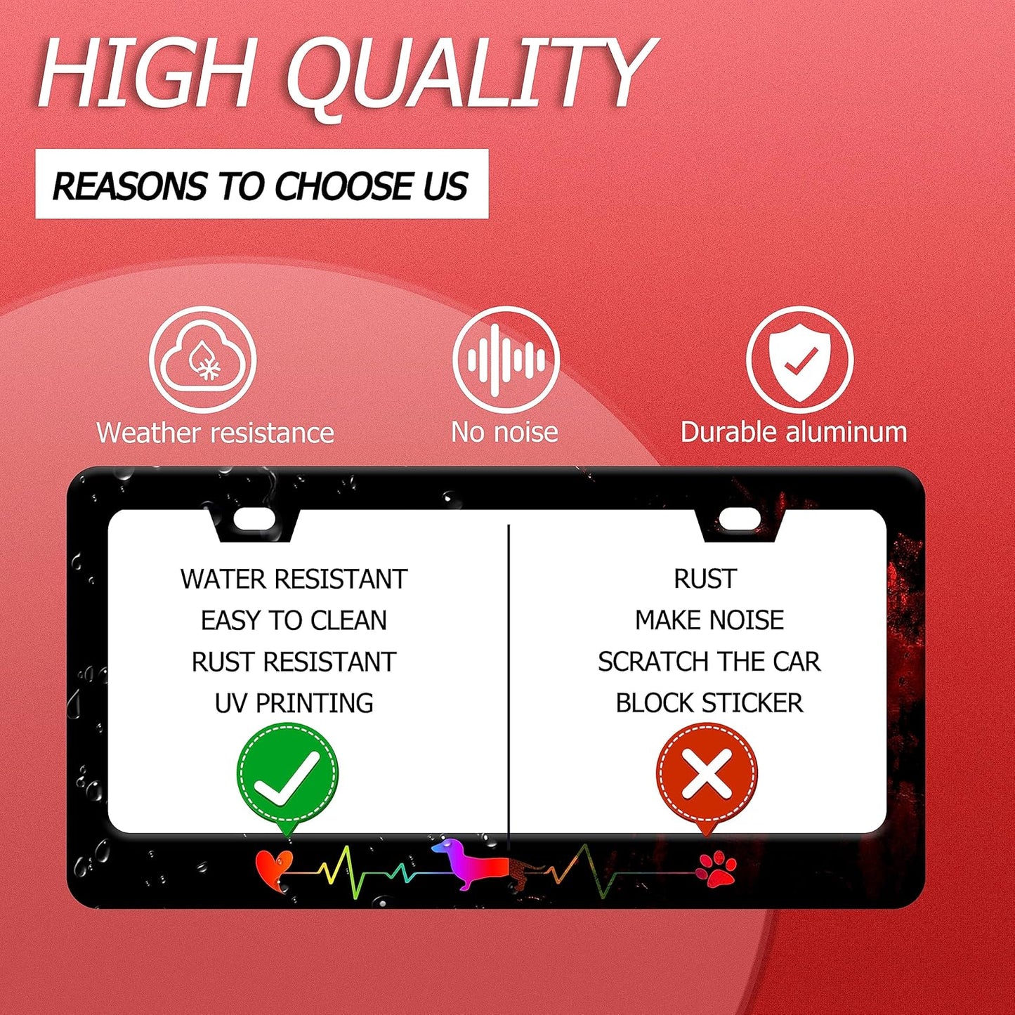 Rainbow Lifeline Love Dog License Plate Frame License Plate Stainless Steel Parts Funny License Plate Decorative with Screws Size 12.3" x 6.3" for Men Women