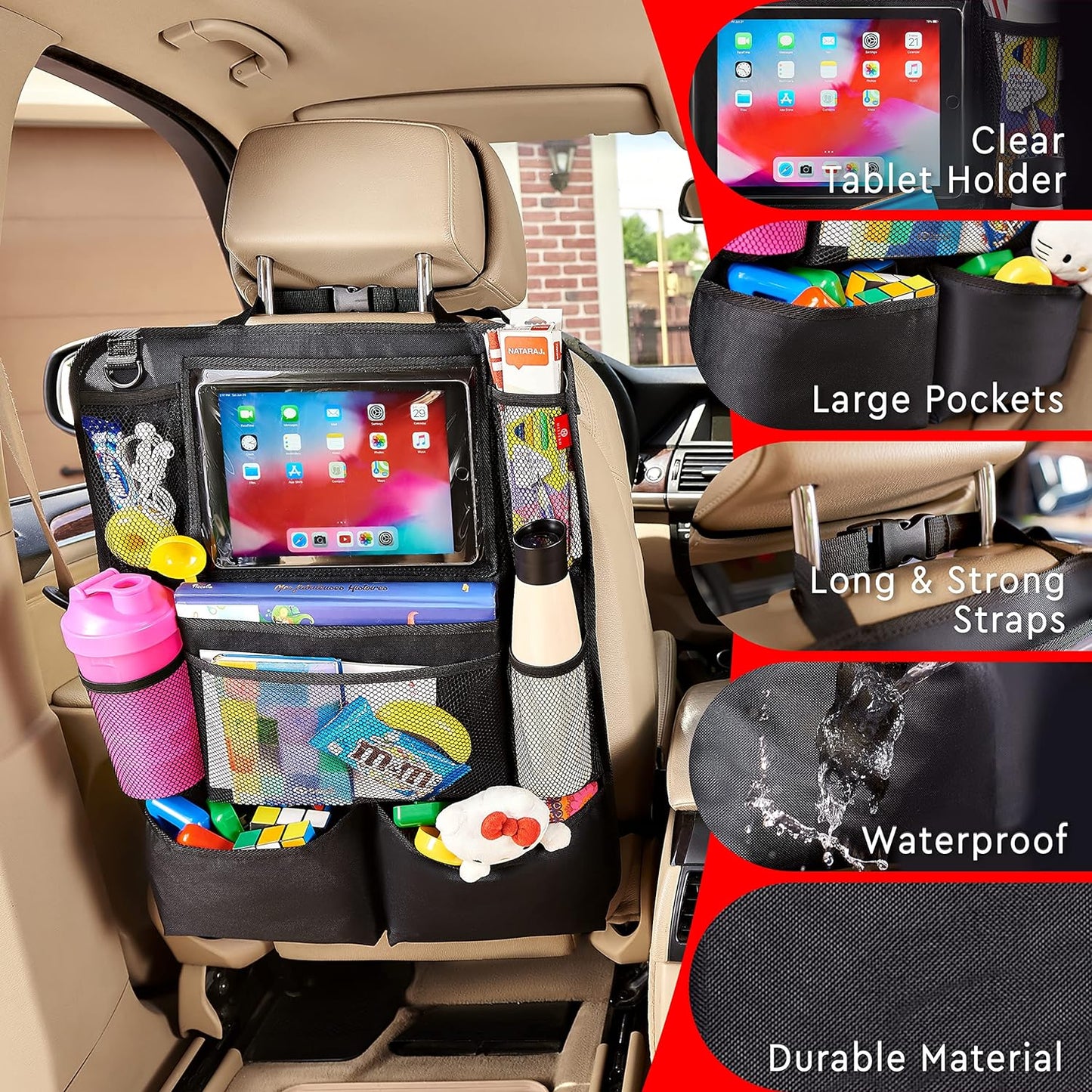 Helteko Backseat Car Organizer, Kick Mats Back Seat Protector with Touch Screen Tablet Holder, Back Seat Organizer for Kids with 9 Storage Pockets, Travel Accessories (2 Pack, Violet)