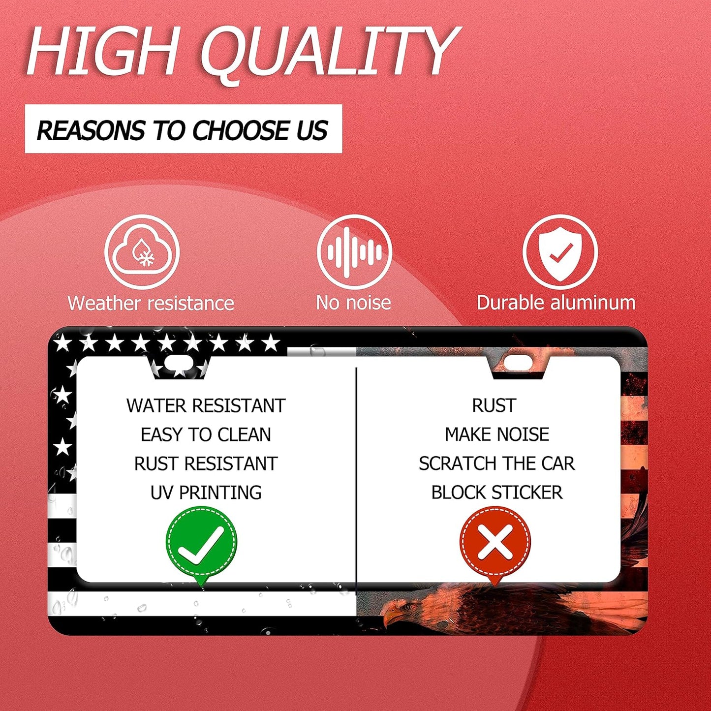 American Flag and Eagle License Plate USA Flag License Plate Stainless Steel Parts Funny License Plate Decorative with Screws Size 12.3" x 6.3" for Women Men