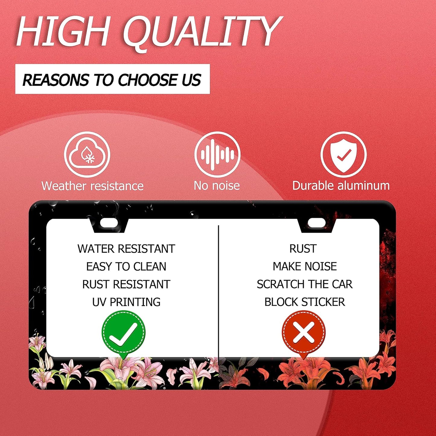 Pink Lily License Plate Frame Beautiful Floral Flower License Plate Stainless Steel Funny License Plate Decorative with Screws Size 12.3" x 6.3" Men Women