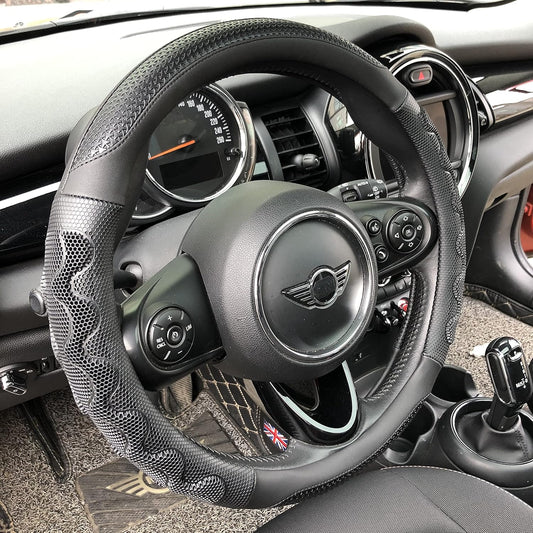 PINCTROT Large Size Steering Wheel Cover Great Grip with 3D Honeycomb Anti-Slip Design, 15.5-15.75 Inch (All Black)