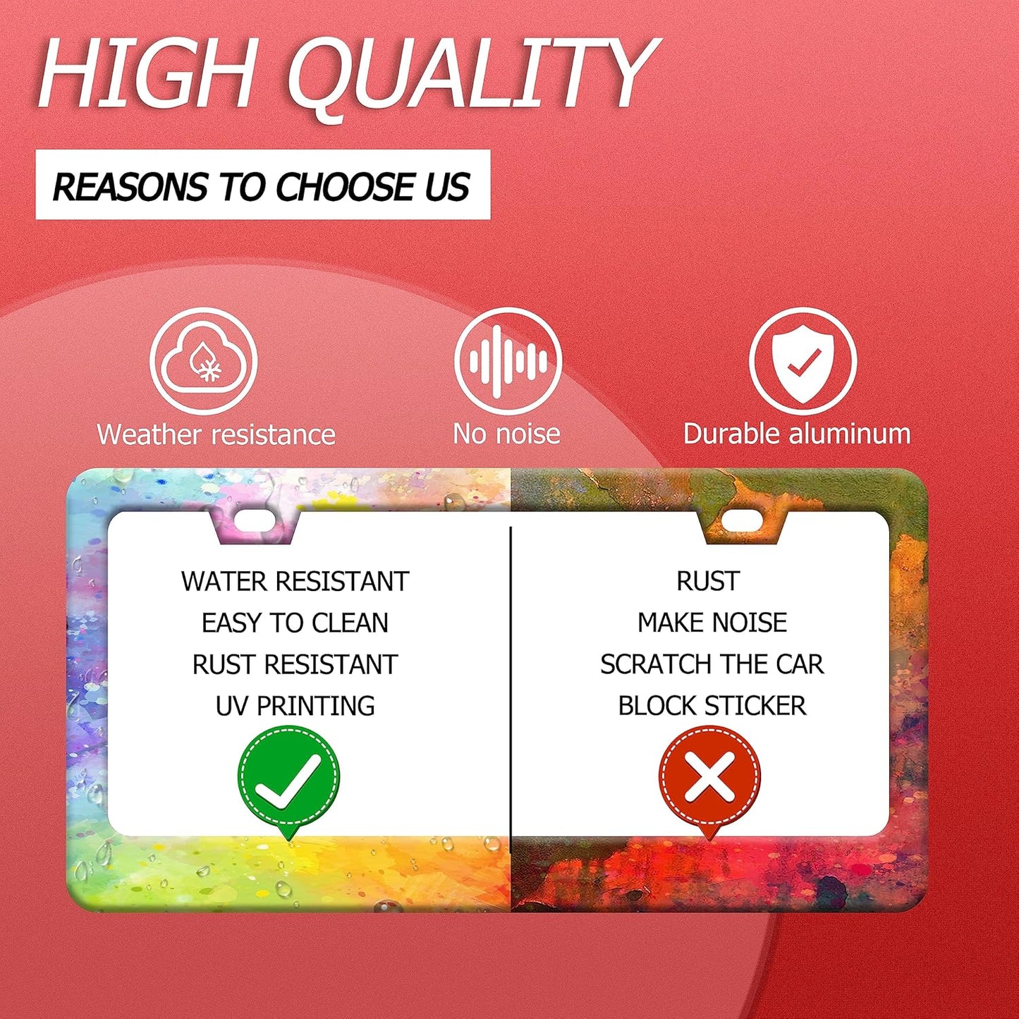 Colorful Rainbow Personalized License Plate Frame License Plate Stainless Steel o Parts Funny License Plate Decorative with Screws Size 12.3" x 6.3" for Men Women