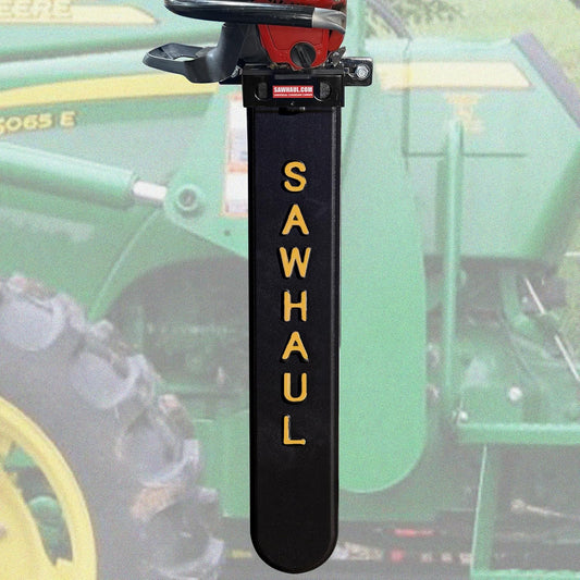 SawHaul Universal Tractor Chainsaw Holder - Made in Kansas USA - Fixed Mount Chainsaw Carrier (28" Yellow) Compatible w/All Brands